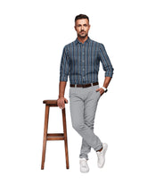 BLACK WHITE DARK GREY & BLUE THICK STRIP LINE COTTON SHIRT